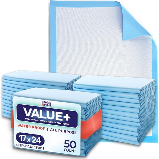 Chucks Pads Disposable [50-Pack] Underpads 17"x 24" - Pee Pads for Dog, Puppy - Diaper Changing Table Pad for Baby - Incontinence Bed & Chair Liners for Elderly - Pet Potty Training Pads - Leak Proof