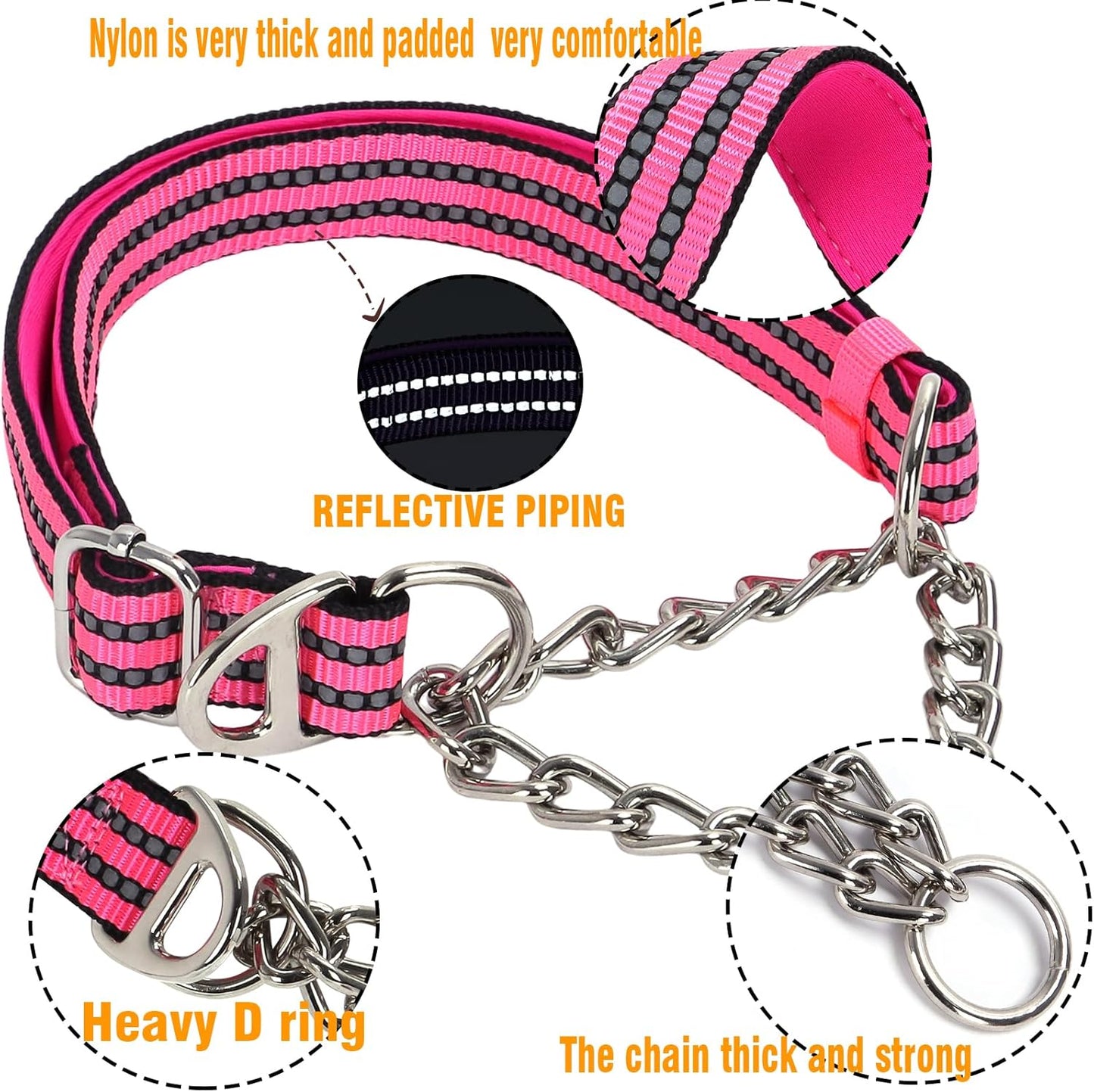 Martingale Collar for Large Dogs,Pink Reflective Collar with Night Safety Design for Large/Medium XL XXL Female Dogs Secure Pet Collars for Walking Training(Pink XL)