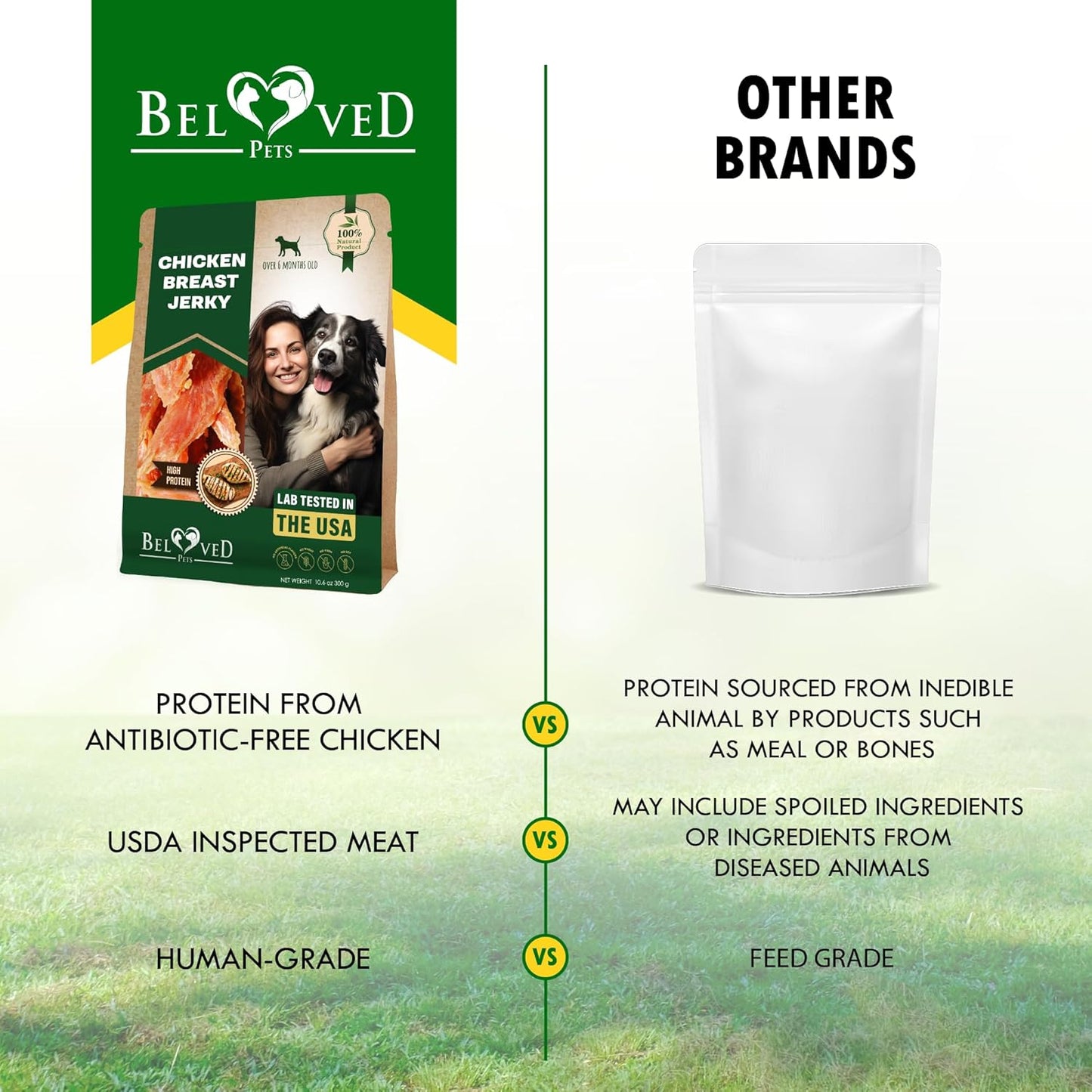 Beloved Pets Chicken Jerky Dog Treats 10.6 OZ - All Natural and Healthy Snacks for Large & Small Dogs - Grain Free and High Protein Meat - Human Grade Pet Chews