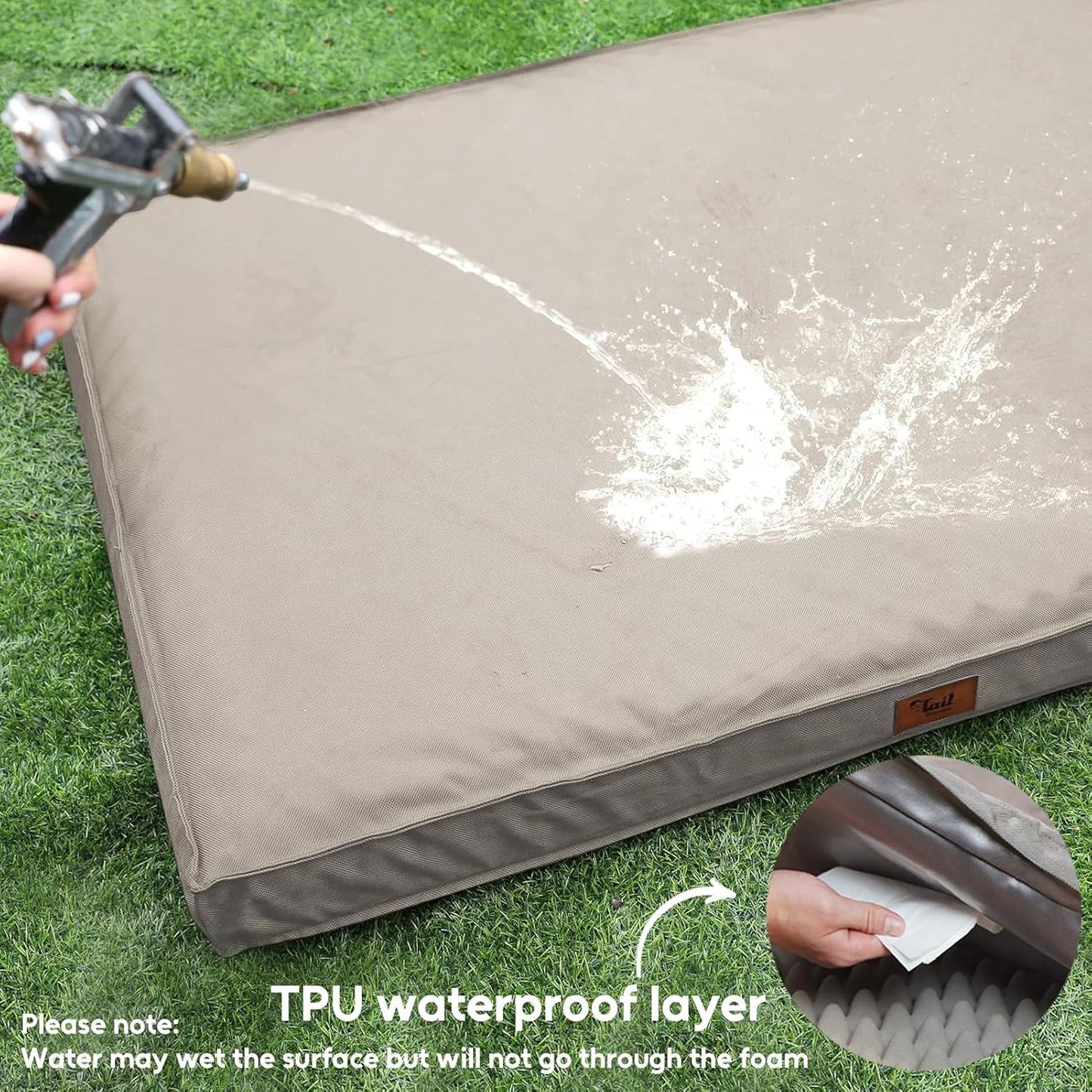 Orthopedic Dog Bed for Large Dogs, Waterproof Dog Bed Washable Pet Bed for Large Sized Dogs with Egg Crate Foam Pet Mat, Removable Oxford Cover, Khaki