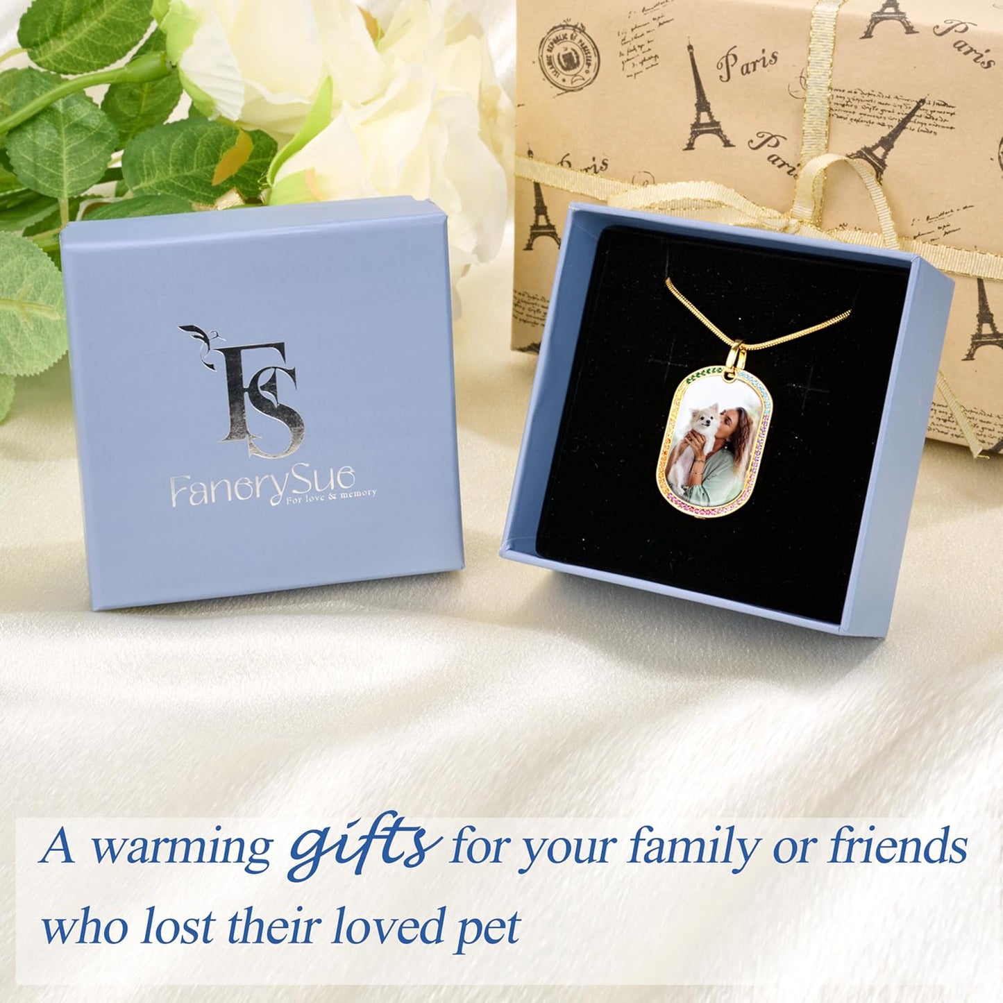 Fanery Sue Personalized Pet Ashes Necklace for Dog Cat Custom Photo&Text Pet Loss Sympathy Gift Cremation Jewelry