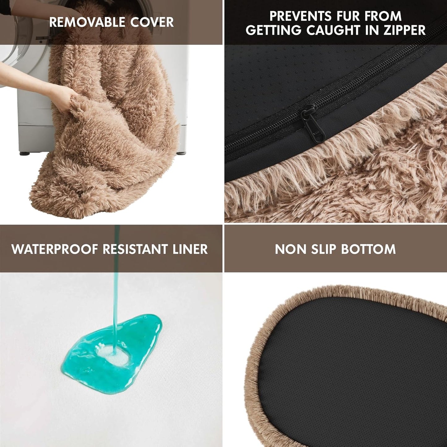 Orthopedic Calming Dog Bed for Large Dogs, Anti Anxiety Pet Beds with Supportive Foam, Removable Washable Oval Pets Couch, Fluffy Cuddle Bolster Cushion, Beige