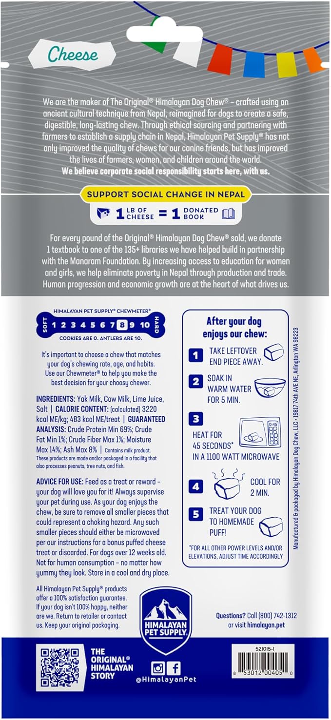 Himalayan Dog Chew Original Yak Cheese Chew, 1 X-Large Stick, 5.3 oz, Gluten Free, Healthy Treats, Grain & Lactose Free 100% Natural, Long Lasting for Dogs Over 55 lbs