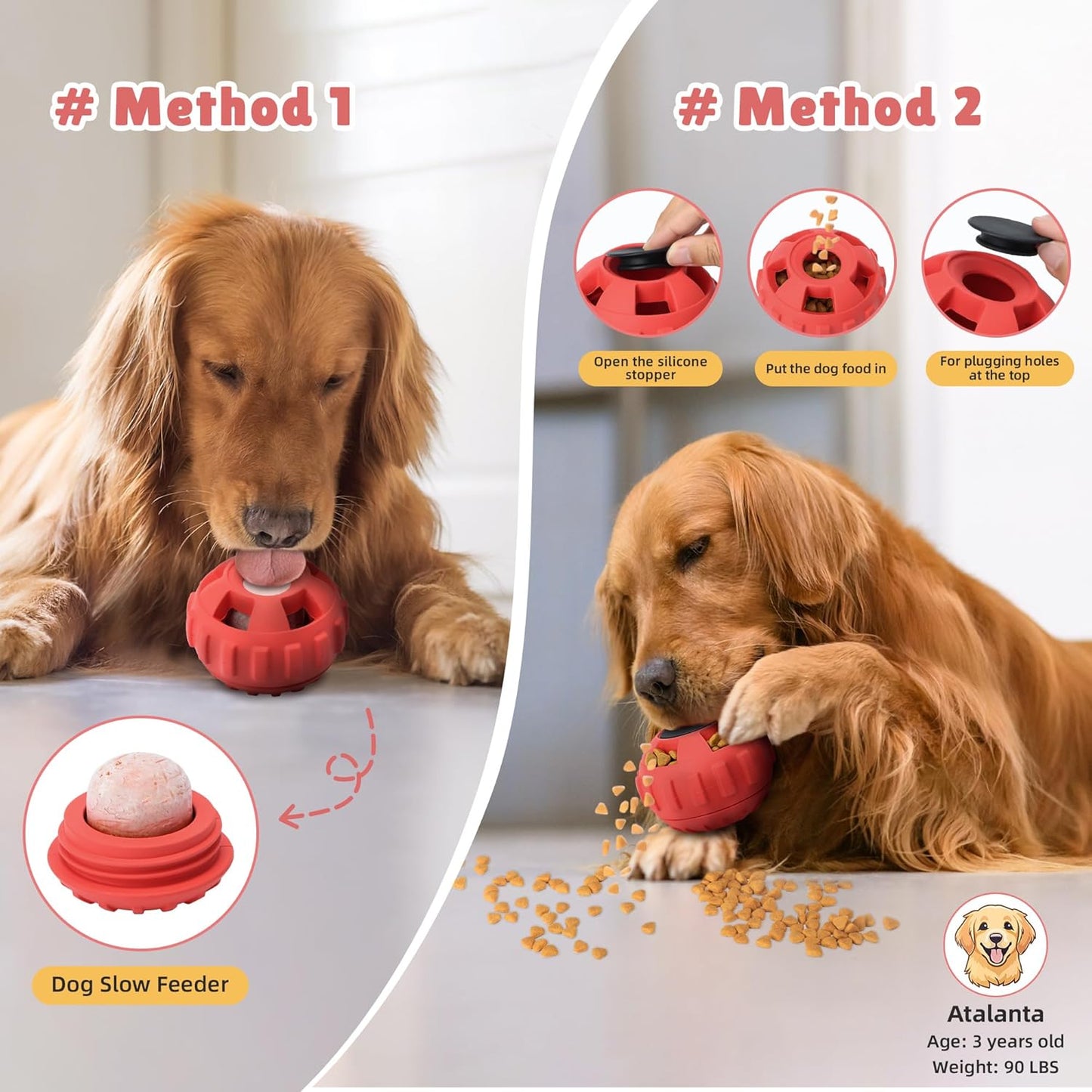 Frozen Treat Dispensing Dog Toys to Keep Them Busy,Dog Enrichment Toys for Natural Rubber-Stuffable Ball,Dishwasher Safe,Red,M
