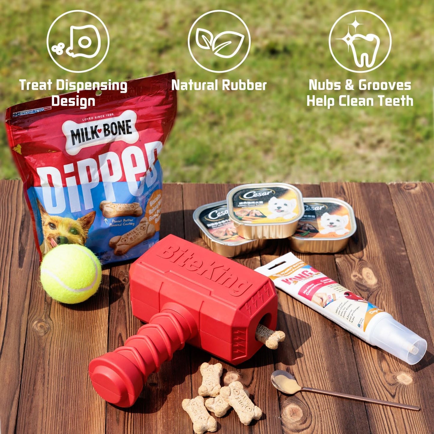 Natural Rubber Dog Toys for Large Aggressive Chewers - Lifetime Replacement - Indestructible Fetch Treat Toy for Large Dogs - Durable Hammer Dog Chew Toy for Super Chewer, Red