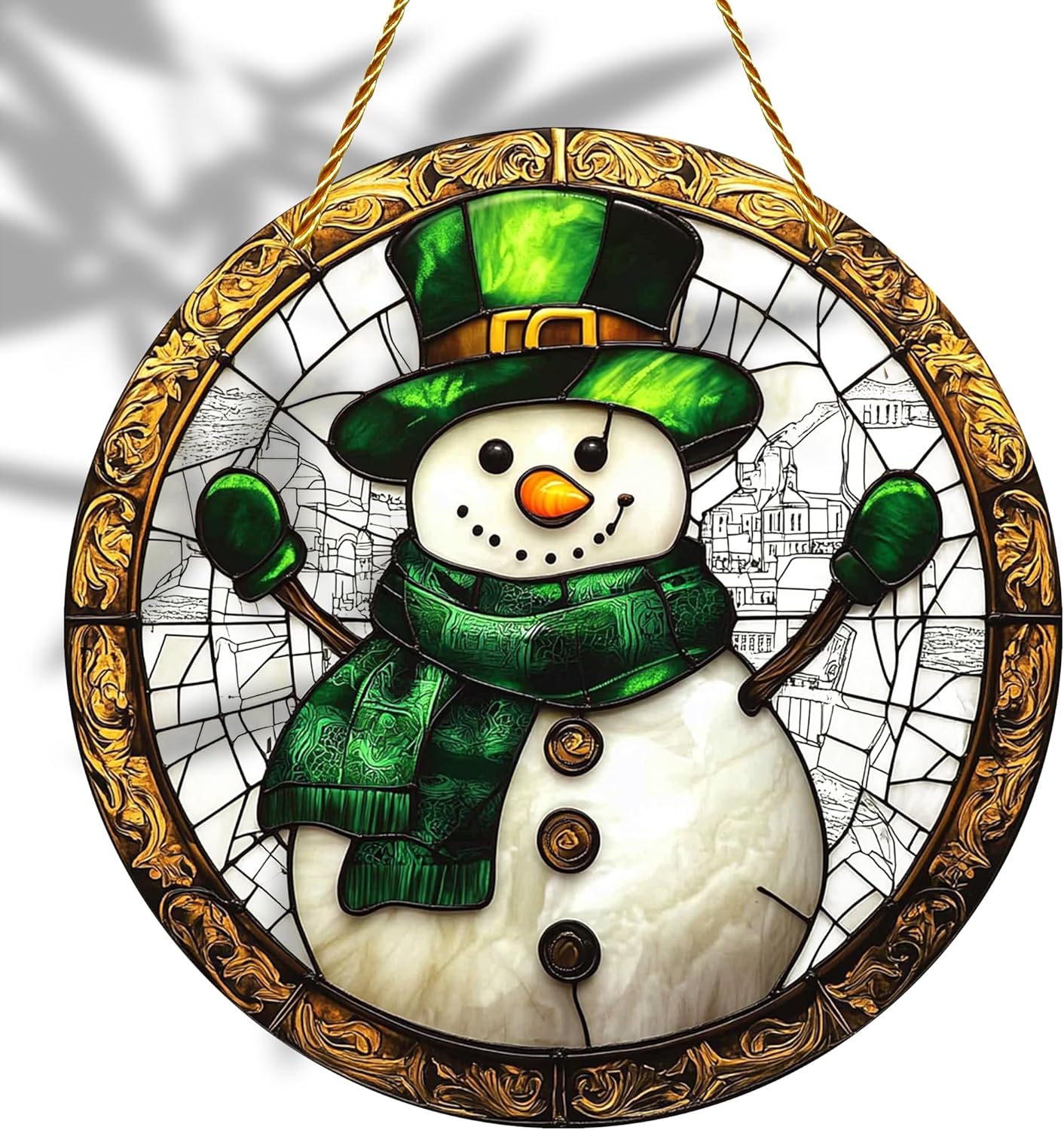 8x8 inch Charming Chrismas Snowman Acrylic Stained Glass Window Hanging Sun Catcher Decor Stained Panel Hangings Wall Art Decor, for Friends and Family (Snowman)
