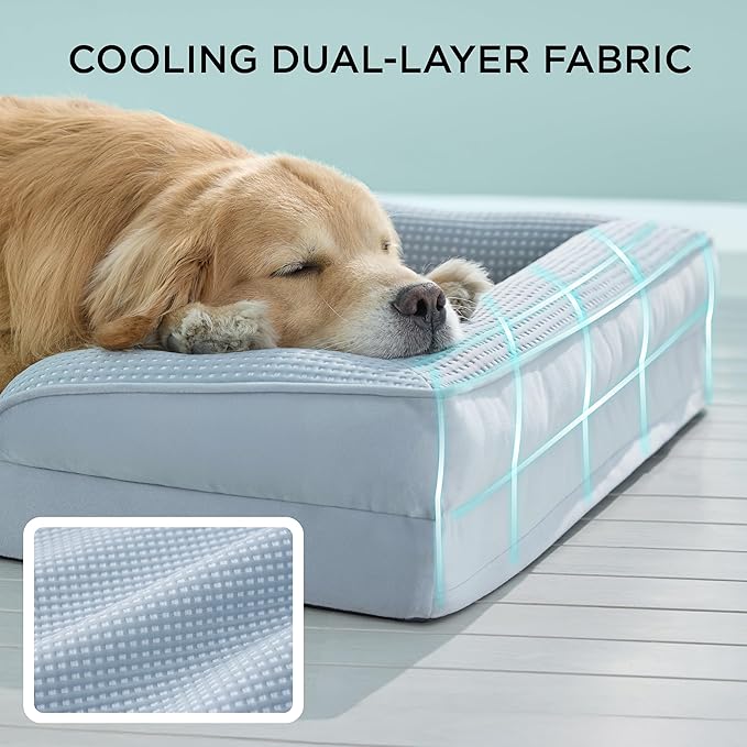 Bedsure XL Orthopedic Dog Bed for Extra Large Dogs - Washable XLarge Dog Cat Bed Waterproof, Comfort Dogs Couch Sofa with Washable Removable Cover, Pet Bed with Nonskid Bottom, Cooling Blue, 42"