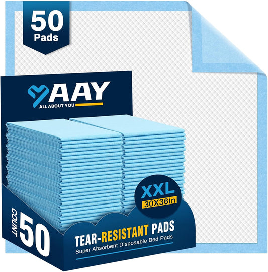AAY Disposable Bed Pads 30"X36" (50pcs) Tear-Resistant Cloth Backing Underpads Super Absorbent Pee Pads Extra Large Premium Chucks for Adults Incontinence Pads Waterproof for Elderly, Kids or Puppy