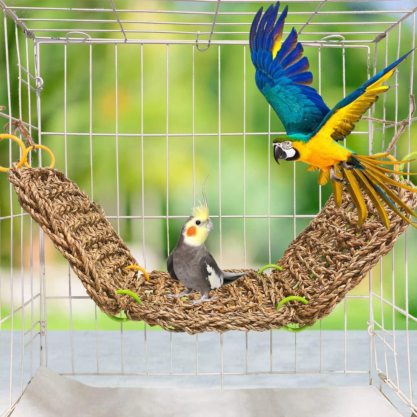 Tfwadmx Large Bird Seagrass Hammock Tent, 3Pcs 9.8x9.8in Seagrass Mat for Birds, Hanging Parrot Toys, Counre House Hut Hideout for Parakeets, Lovebirds, Budgies, Cockatiels