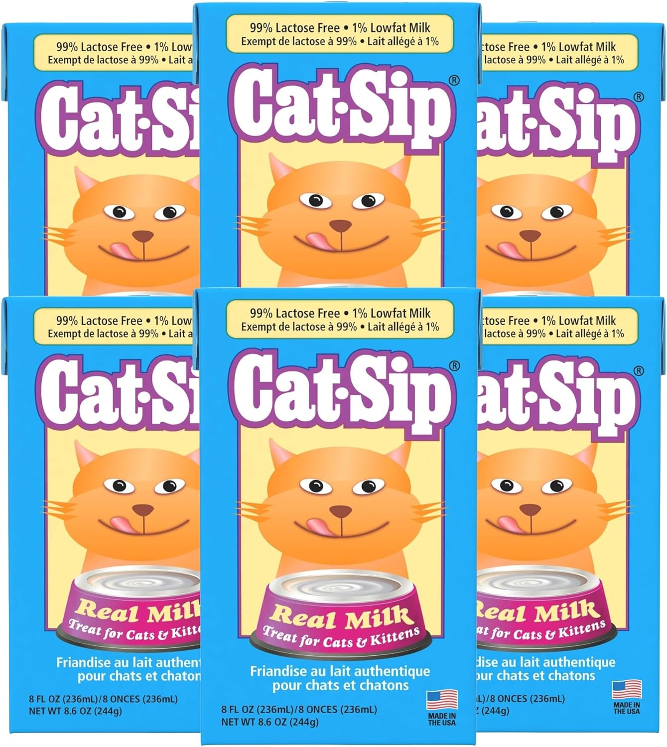 Pet-Ag Cat-Sip Real Milk Treat - 8 oz, 6 Pack - Ready-to-Feed Snack for Cats & Kittens - Easy to Digest with 99% Lactose-Free, Low-Fat Grade A Milk - Encourages Hydration - Promotes Eye & Heart Health