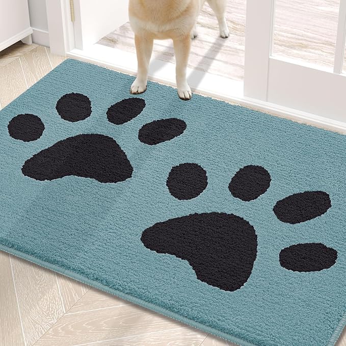Buganda Dog Door Mat for Muddy Paws, Absorbent Dirt Trapper Washable Indoor Doormats, Non Slip Low-Profile Mud Mat for Dogs, Front Entrance Doormat for Inside Floor (30x20 Inches, Blue)