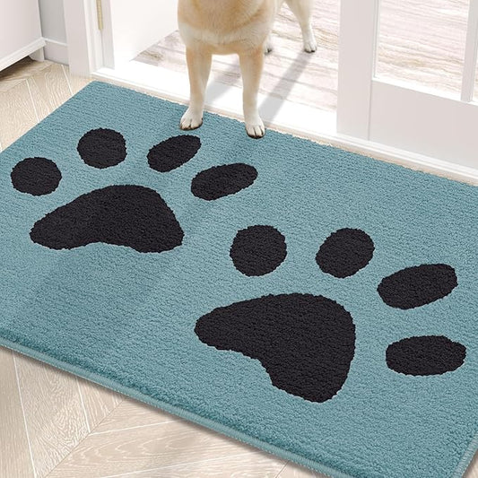 Buganda Dog Door Mat for Muddy Paws, Absorbent Dirt Trapper Washable Indoor Doormats, Non Slip Low-Profile Mud Mat for Dogs, Front Entrance Doormat for Inside Floor (30x20 Inches, Blue)