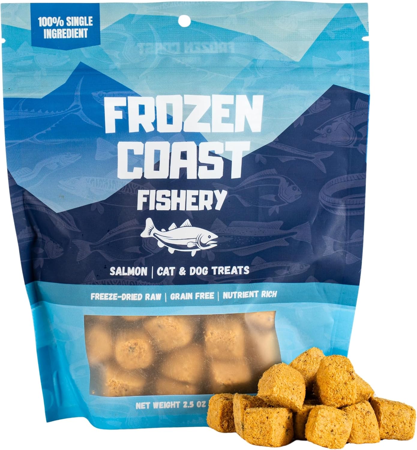 Frozen Coast Freeze-Dried Wild-Caught Salmon Cat & Dog Treats-High-Protein, Omega-3, Grain-Free (2.5 oz-Bag)