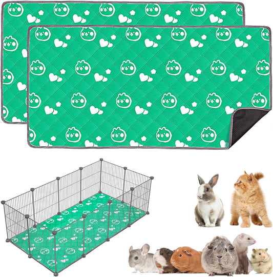 2 Pack Guinea Pig Bedding - Washable Guinea Pig Liners for C&C 2x4 Cage, Waterproof Reusable & Anti Slip Pee Pads Super Absorbent Mats for Small Animal Rabbit Hamster Rat (Green, 57 x 28 Inch)