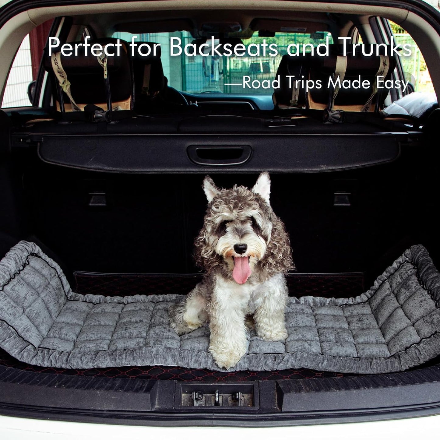 Dog Bed for Car, Pet Travel Backseat Mat for Vehicle SUV Truck Jeep Automobile, Large Washable Foldable Non-Slip Fuzzy Soft Comfortable Cozy Extender Protector Cover Pad, Grey, 24.8x54 in
