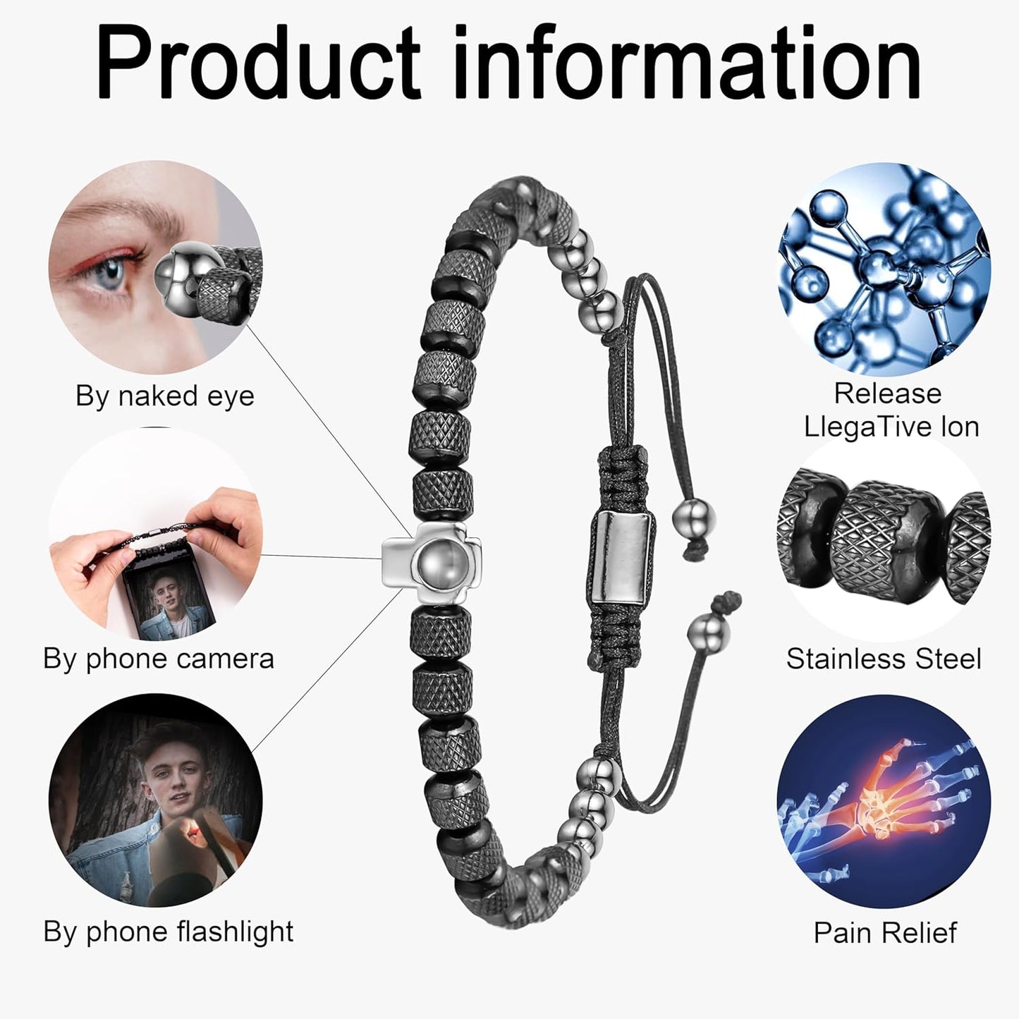 EMIRISTIC Custom Photo Bracelet - Personalized Picture Natural Stone Cuban Chain Bracelet - Any Special Day Gifts