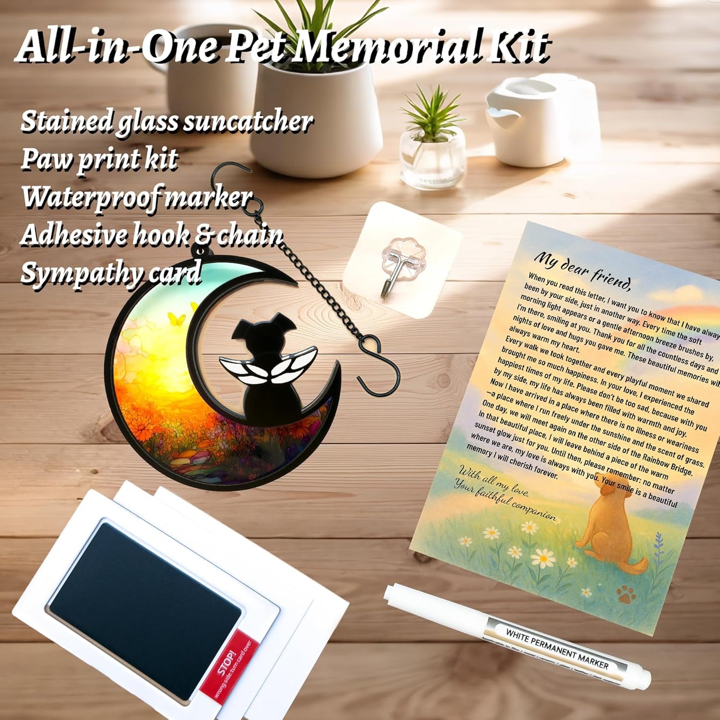 Dog Memorial Gift for Loss of Dog – DIY Angel Memorial Suncatcher & Paw Print Kit for Dogs with Sympathy Card | Pet Memorial Keepsake(Sunflower Glow)