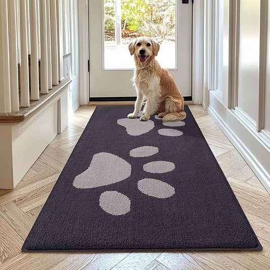 Buganda Dog Door Mat for Muddy Paws, Absorbent Dirt Trapper Washable Indoor Doormats, Non Slip Low-Profile Mud Mat for Dogs, Front Entrance Doormat for Inside Floor (70x24 Inches, Dark Grey)