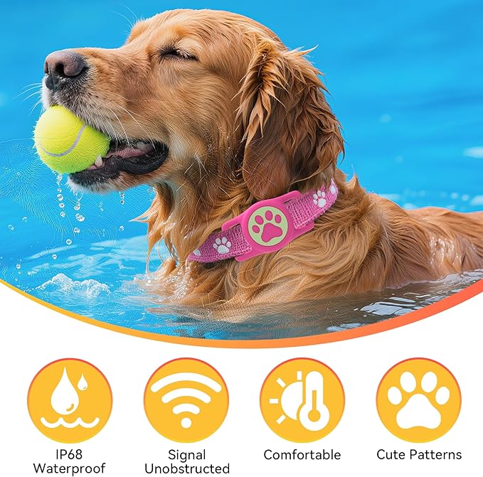Dog Airtag Holder,[2-Pack] IP68 Waterproof AirTag Holder for Dog & Cat Collars,Silicone Air Tags Case for Pet Collars (Luminous Rose+Luminous Bule)