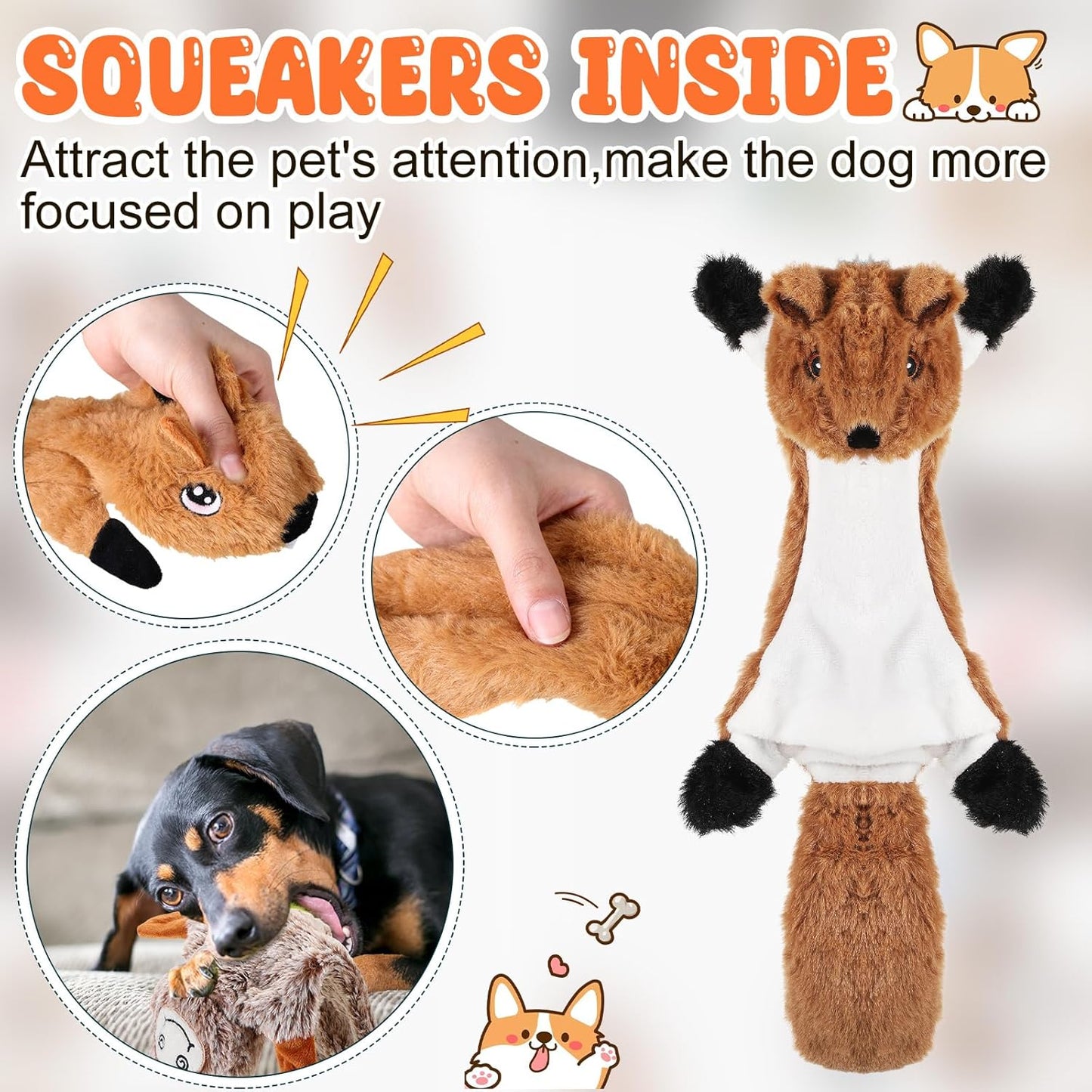 Outus 20 Pcs No Stuffing Dog Squeaky Toys Bulk for Aggressive Chewers, Crinkle Teething Chew Plush Toys for Small Medium Large Pet Gift, 20 Styles(Classic Style)