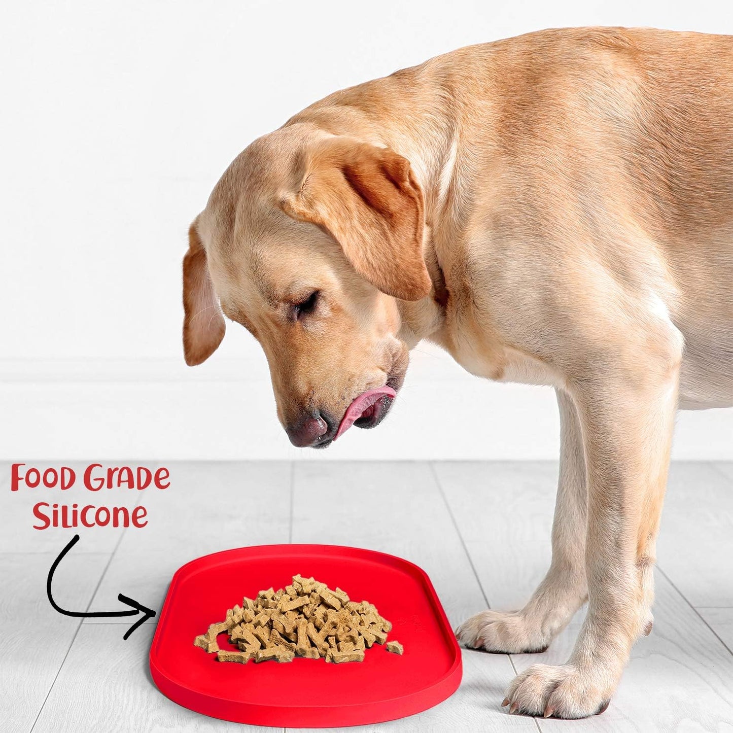 DogBuddy Dog Food Mat - Waterproof Dog Bowl Mat, Silicone Pet Mat for Food and Water Bowls, Nonslip Pet Feeding Mat with Edges, Dogs Food Mats for Floors, Puppy Supplies (Large, Red)