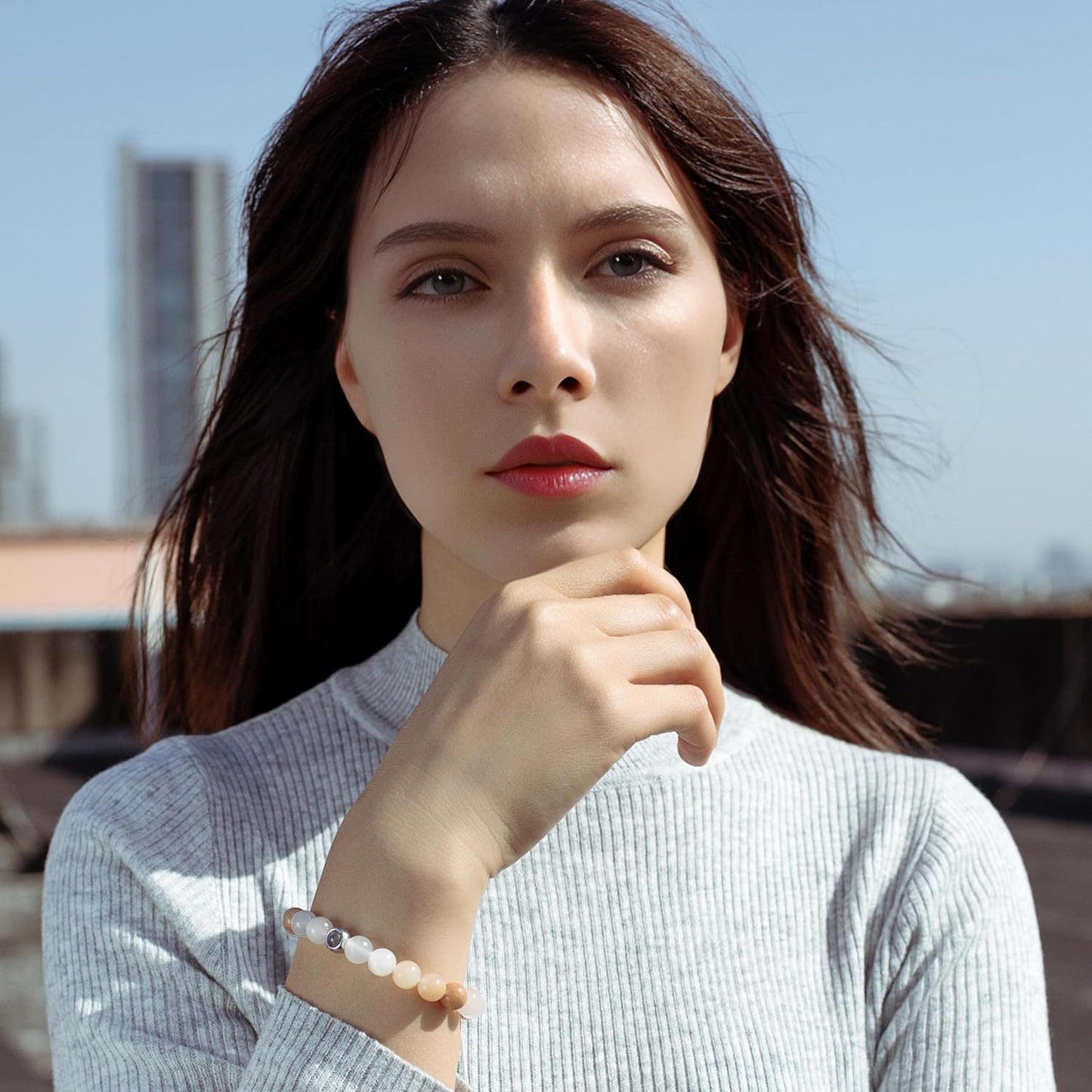 EMIRISTIC Custom Photo Bracelet - Personalized Picture Natural Stone Cuban Chain Bracelet - Any Special Day Gifts