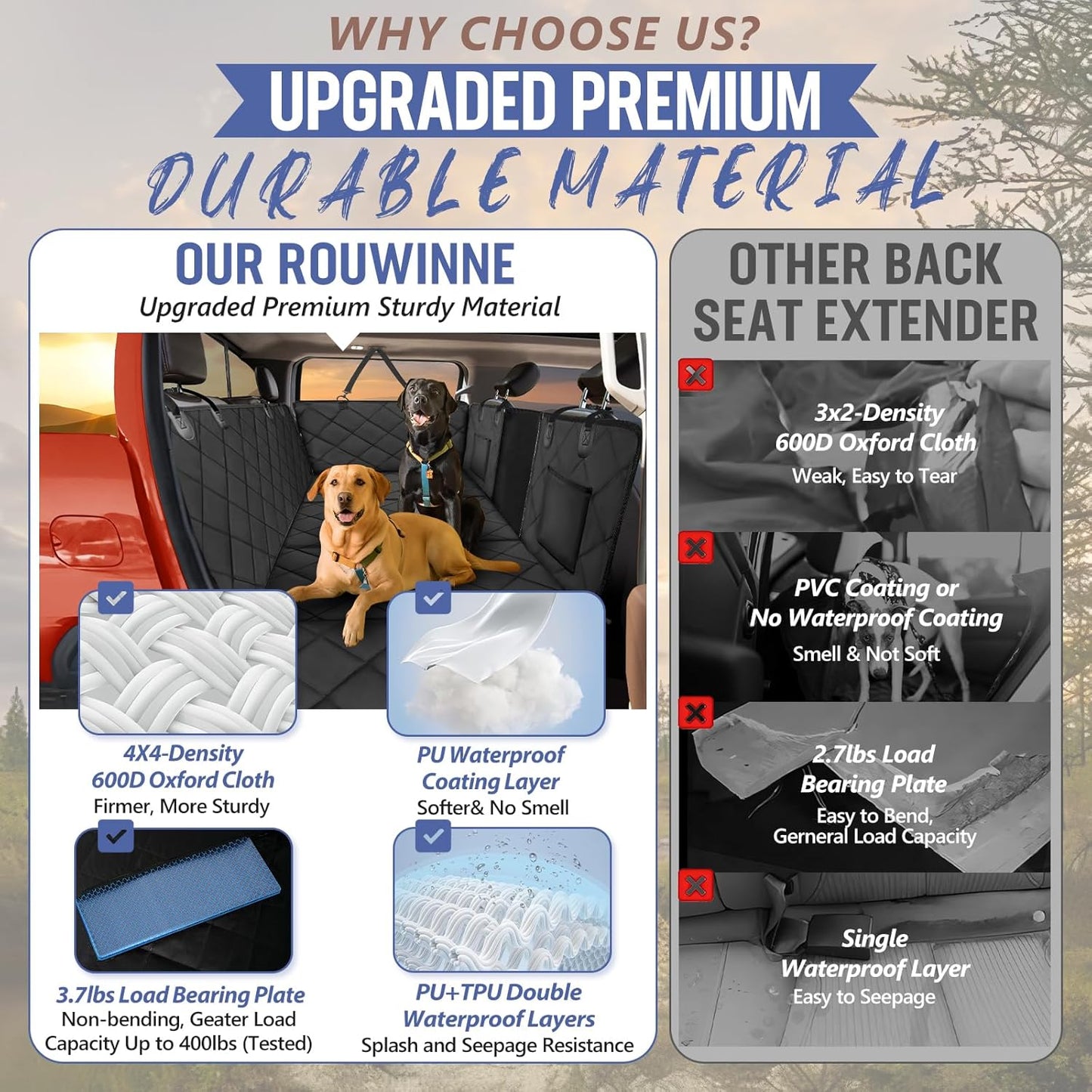 Back Seat Extender for Dogs Truck-Large Space, Dog Pet Seat Cover Back Seat Hard Bottom Holds 400lbs, Waterproof Dog Hammock for Crew Cab Trucks F150, RAM1500, Sierra, Tundra, Silverado