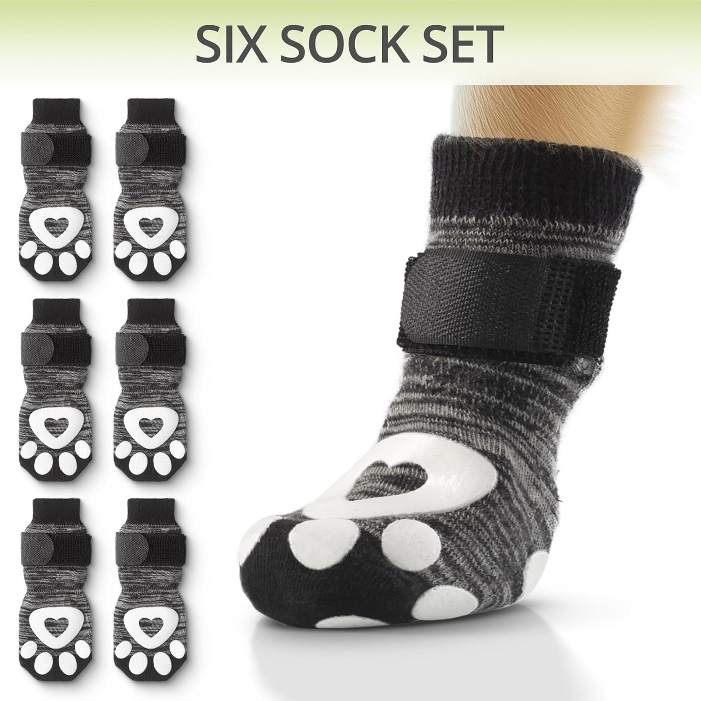 Non-Slip Dog Socks for Hardwood Floors - 6-Pack | Anti-Slip Toes to Prevent Licking Paws, Add Grip, and Provide Paw Protection | for All Ages and Senior Dogs - Medium