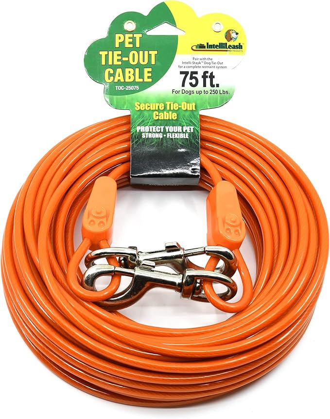 70FT Tie-Out Cables for Large Dogs - Strong, Safe, and Durable Dog Tie-Outs for up to 250 Pounds - Weather and Wear Resistant Galvanized Aircraft Cable for Outside Use