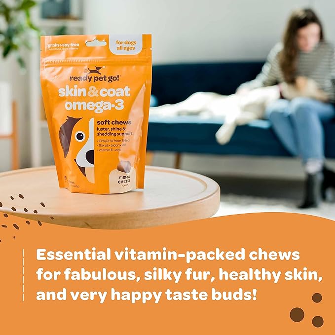 Skin and Coat Supplement for Dogs | Nourishing Omega 3 for Dogs with EPA DHA Krill Oil and Vitamin E | Dog Skin and Coat Supplement | 1 Chew up to 75lbs | NASC Certified & Made in The USA | 90 Chews