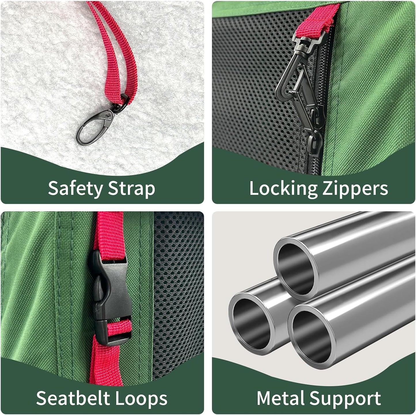 Extra Large Cat Carrier Soft Sided Folding Small Dog Pet Carrier 24"x16.5"x16" Travel Collapsible Ventilated Comfortable Design Portable Vehicle with Curtain(Green-Red)