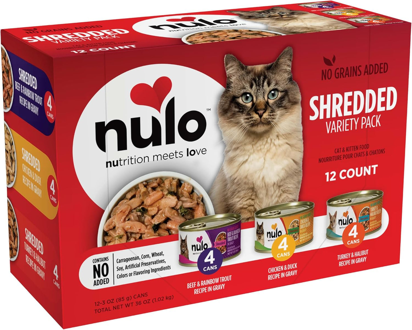 Nulo Variety Flavors Grain-Free Shredded Wet Canned Cat Food, 3 Ounce (Pack of 12)
