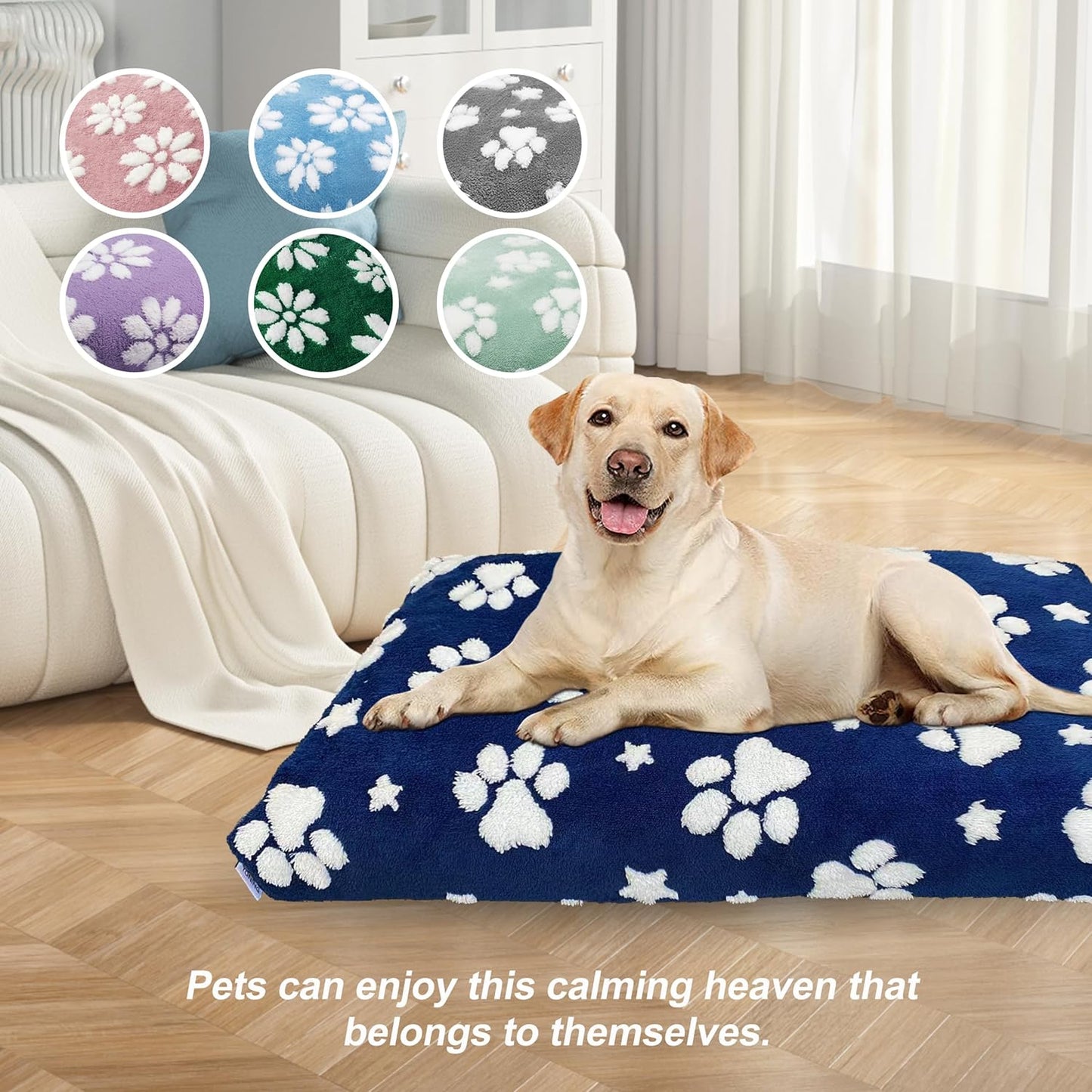 Dog Beds for Large Dogs, Cute Thick Dog Bed for Crate Kennel, Fluffy Pet Bed with Removable Washable Cover and Anti-Slip Bottom, 35"x 22", Navy Paw