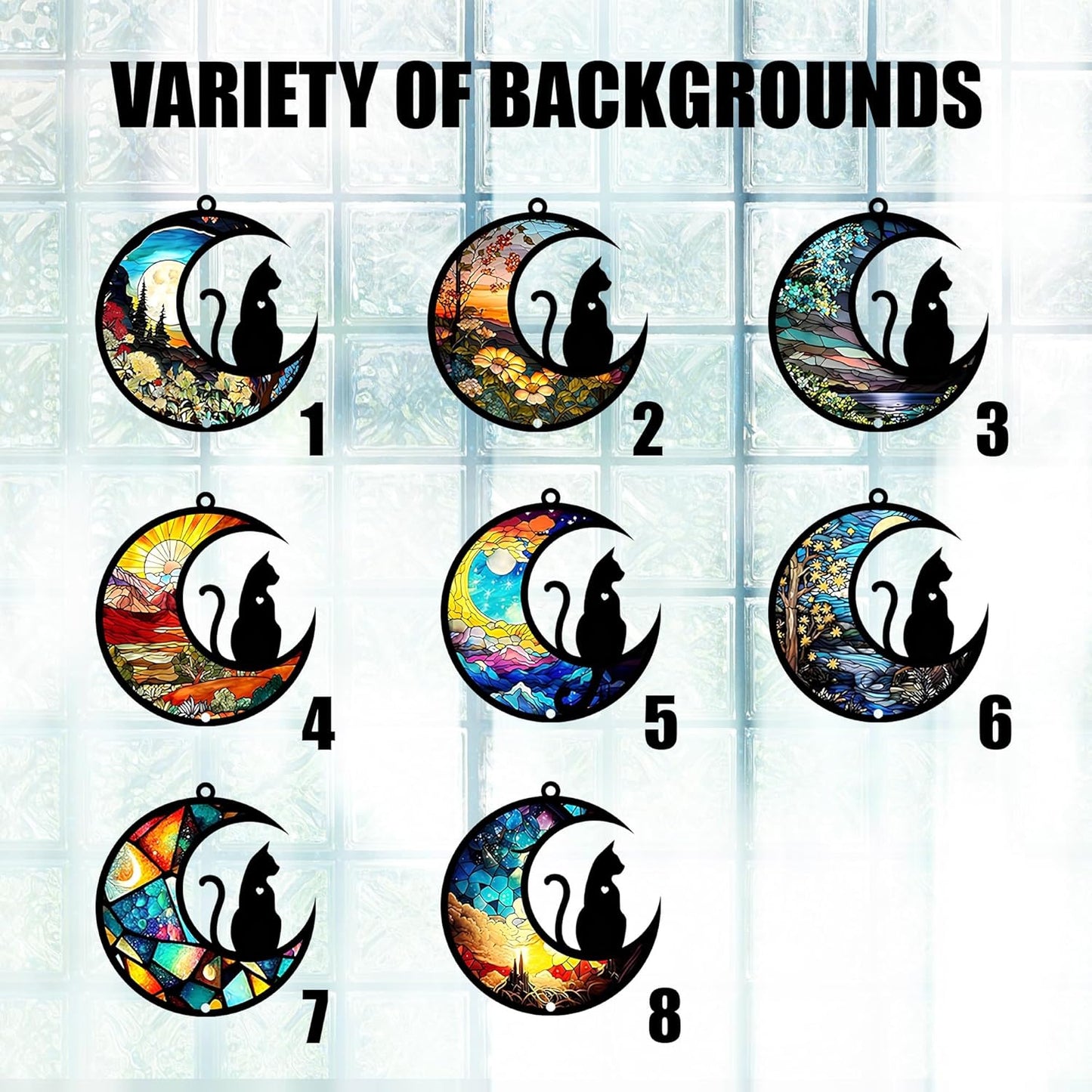 Moon Shape Stained Glass Cat Suncatcher | Customized Pet Memorial Suncatcher with Photo & with Charms | Personalized Memorial Gifts for Pet Lovers | Best Gifts for Your Beloved Cat Passed Away