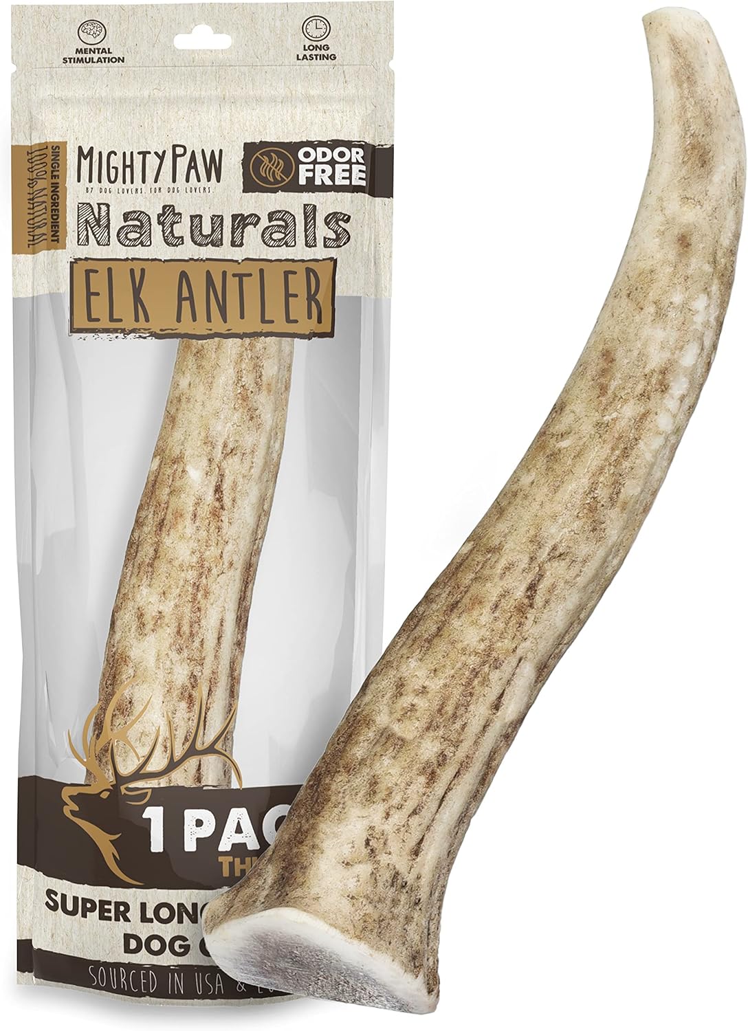 Mighty Paw Split Elk Antlers for Dogs (Sourced in The USA) | 1 Whole Medium 6"+ Long Lasting Bones for Aggressive Chewers - Naturally Shed Split Deer Antler for Dogs - Low Odor Chews (Pack of 1)