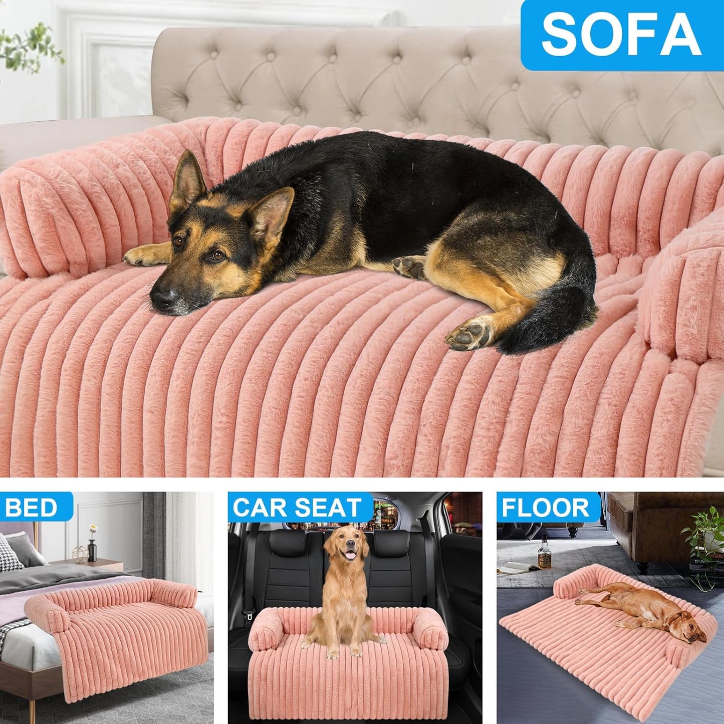 Luxurious Dog Couch Bed, Washable Calming Dog Couch Cover, Removable Couch Protector for Dogs, Waterproof Sofa Bed, Pet Bed Mats for Couch, Pet Couch Covers for Sofa(Pink, XL)