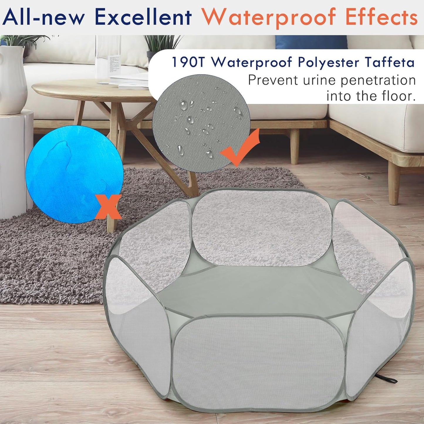 Pawaboo Small Animals Playpen, Waterproof Small Pet Cage Tent with Strong Steel Wire Frame, Portable Outdoor Yard Fence for Chick/Kitten/Puppy/Guinea Pig/Rabbits/Hamster/Chinchillas, Gray