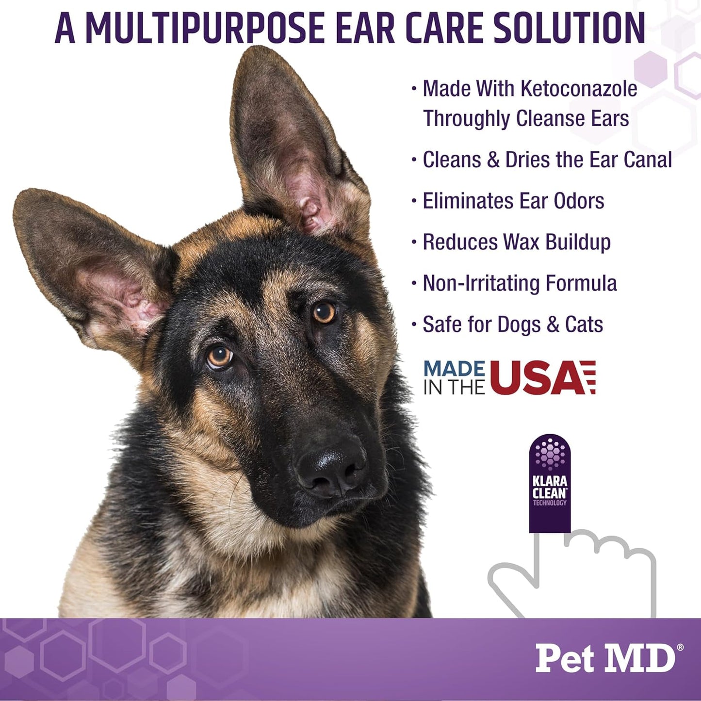 Pet MD Tris Ear Finger Wipes for Dogs & Cats - Multipurpose Cleansing Solution Cat Ear Wipes & Puppy Ear Cleaner - Pet Safe Cleaner to Clean and Remove Debris - 50ct
