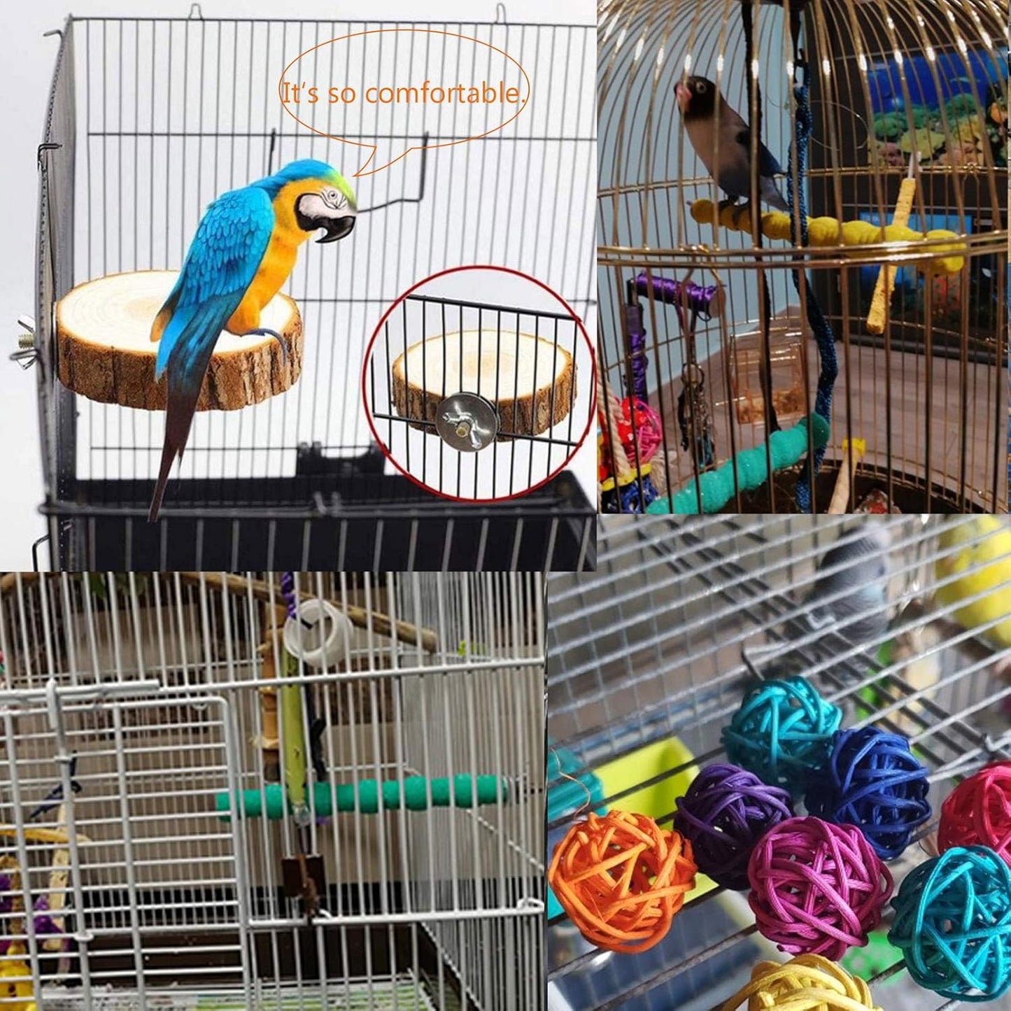 Hamiledyi Bird Perch Stand, 12PCS Wood Parrot Perch Stand Platform, Paw Grinding Rough-surfaced Parakeet Cage Accessories Exercise Toy for Budgies Conure Cockatiel Hamster (Random Color)