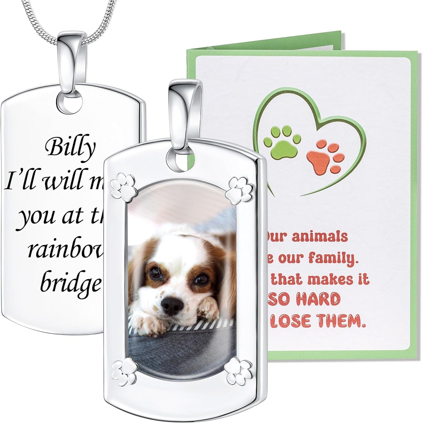 Fanery Sue Personalized Pet Ashes Necklace for Dog Cat Custom Photo&Text Pet Loss Sympathy Gift Cremation Jewelry