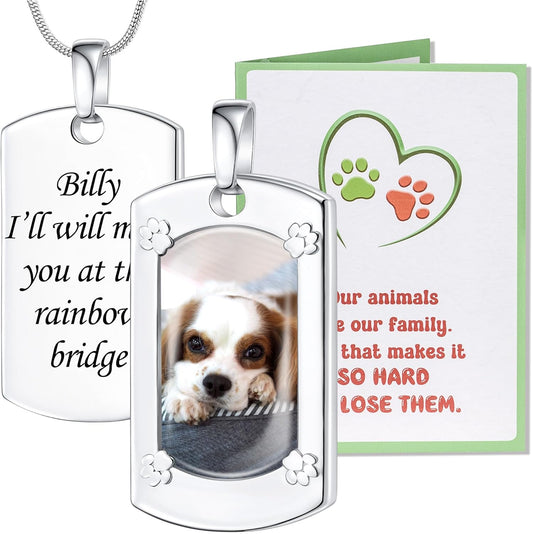Fanery Sue Personalized Pet Ashes Necklace for Dog Cat Custom Photo&Text Pet Loss Sympathy Gift Cremation Jewelry