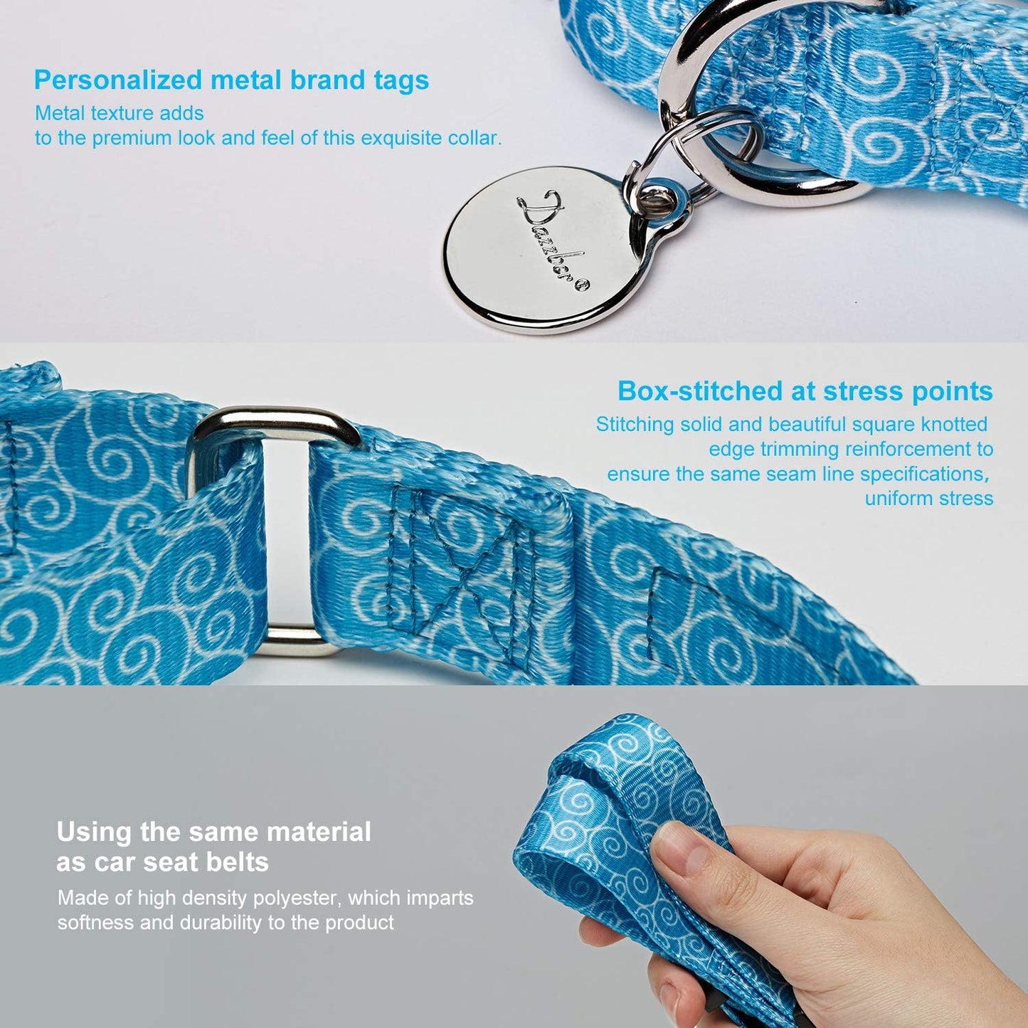 Martingale Collars for Dogs, Sky Blue, Large, Neck 17 Inch -25 Inch, Dog Collar No Pull No Escape for Walking Training