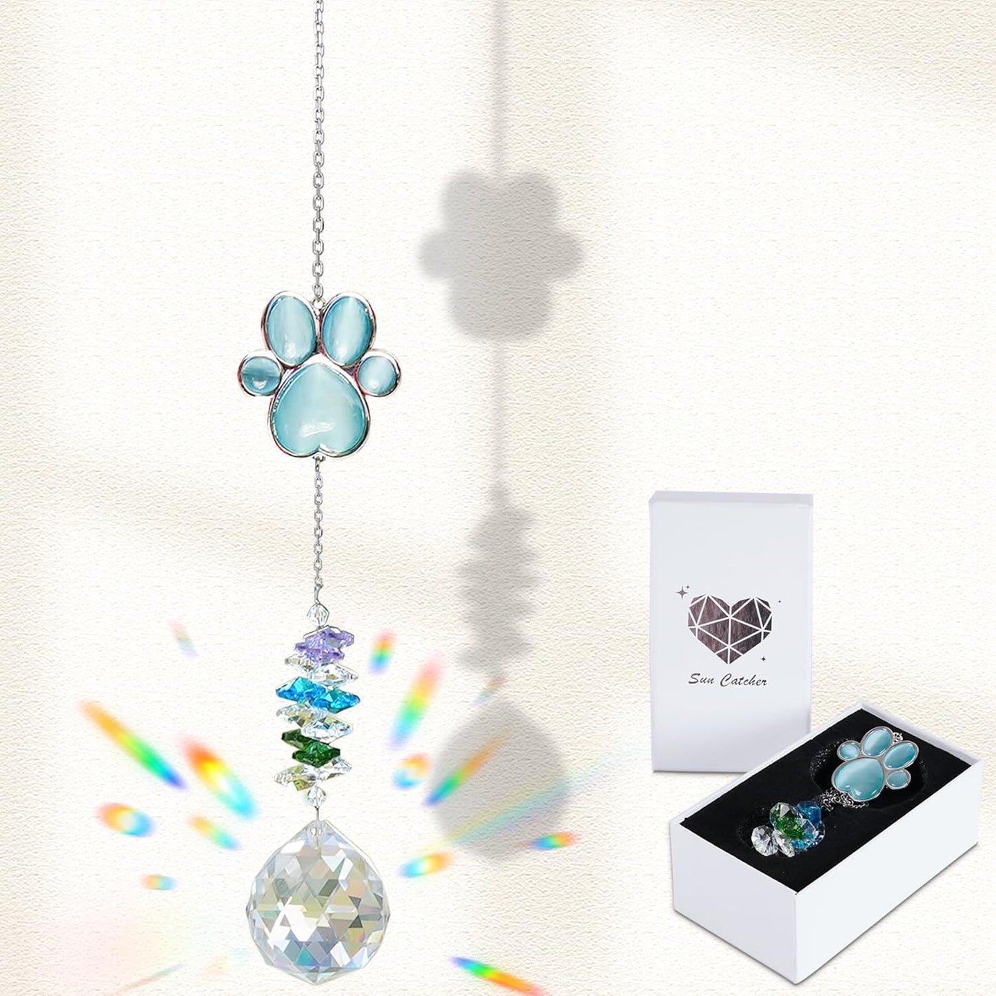 Dog Memorial Gifts for Loss of Dog, Pet Memorial Suncatcher, Pet Sympathy Gifts, Paw Print Suncatcher with Card & Gift Box, Remembrance Bereavement Gift for Loss of Dogs Cats