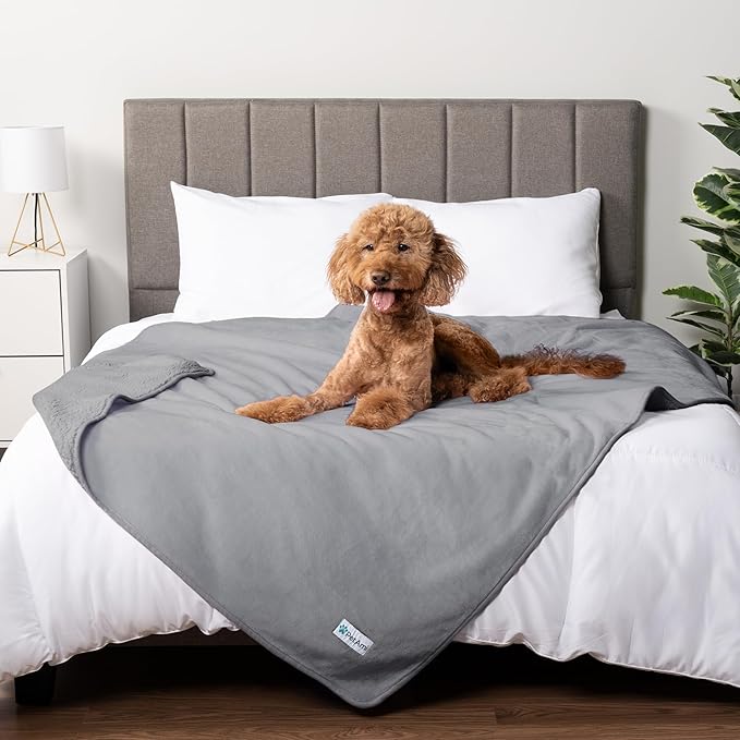 PetAmi Waterproof Dog Blanket for Extra Large Dogs, Reversible Soft Dog Crate Cover, Queen 90x90 Light Gray