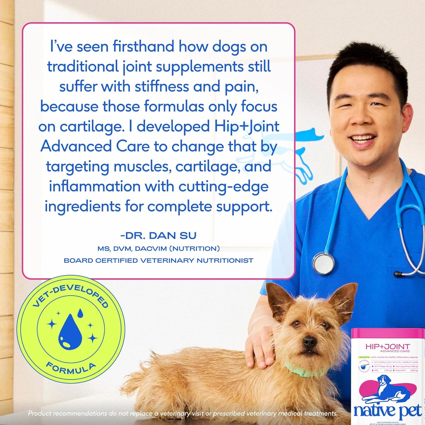 Native Pet Advanced Care - Hip & Joint Supplement for Dogs - Supports Joints, Cartilage, Muscles & Anti-Inflammatory with HMB, UC-II Collagen, Green Lipped Mussel & Hyaluronic Acid - 60 Scoops
