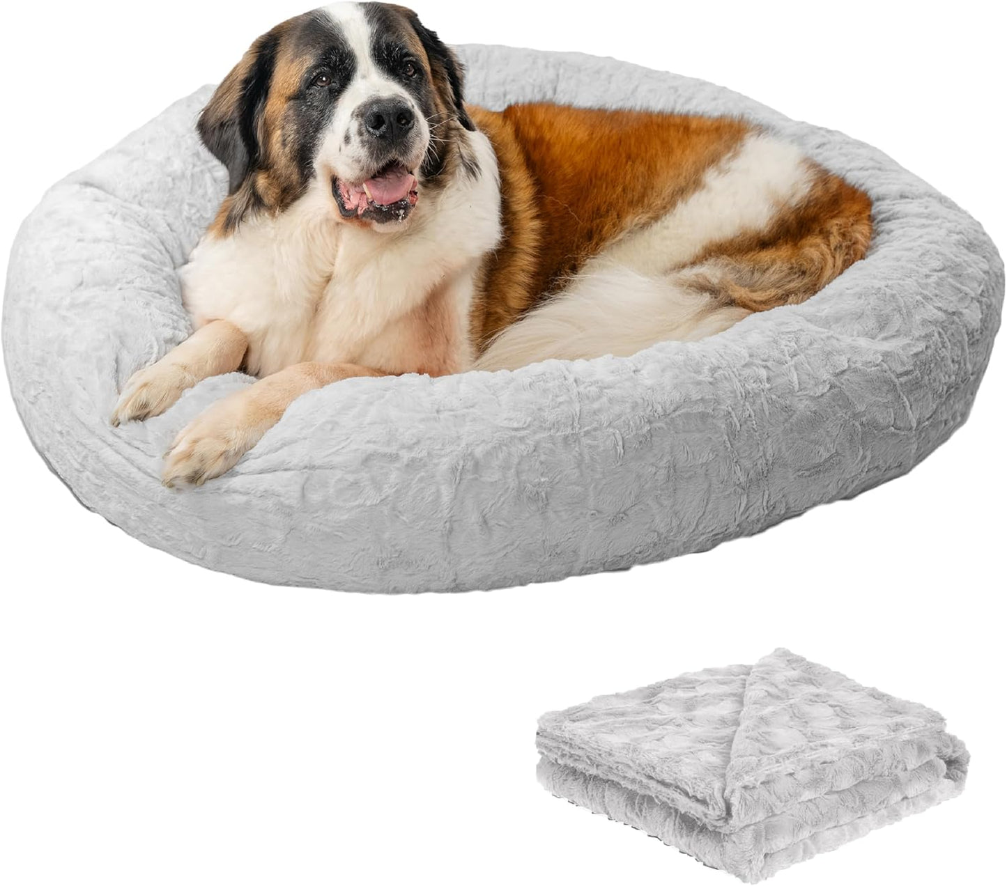 Best Friends by Sheri Bundle Set The Original Calming Lux Donut Cuddler Cat and Dog Bed + Pet Throw Blanket, Gray, Extra Large, 45x45