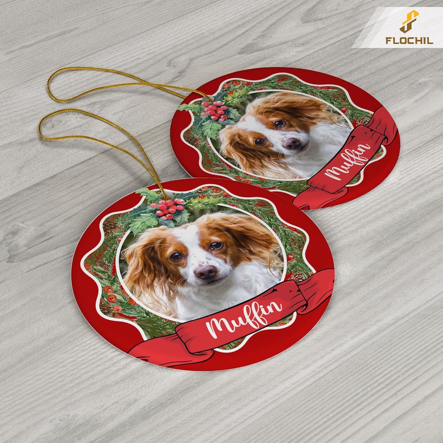 FLOCHIL Personalized Dog Christmas Ornaments, Custom Photo Name for Christmas Trees, Dog First Christmas Ornaments, Best Gifts for Pet Lovers