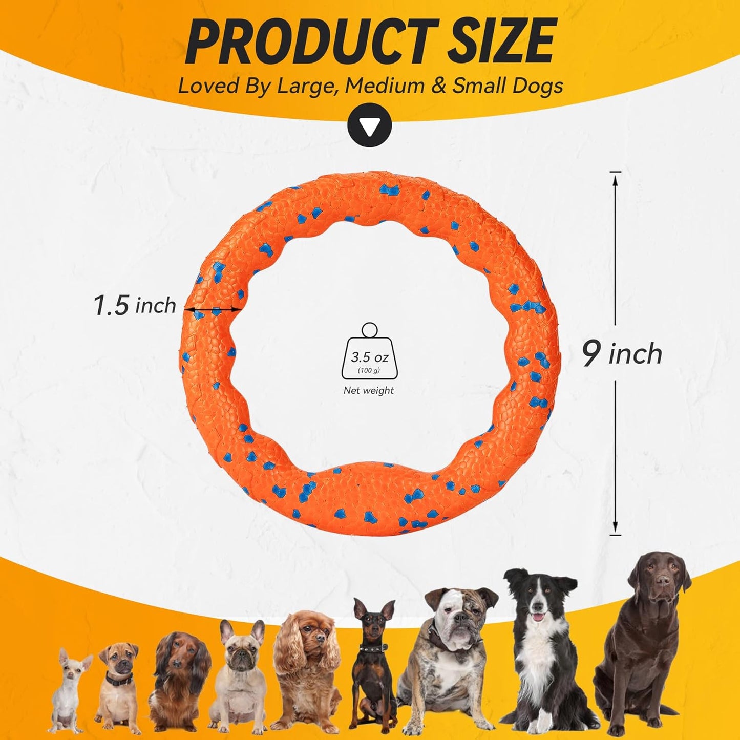 Dog Ring Toy, Indestructible Flying Discs for Throwing Catching, Water Floating Dog Training Ring for Medium Large Breeds (Orange - φ9 inches)