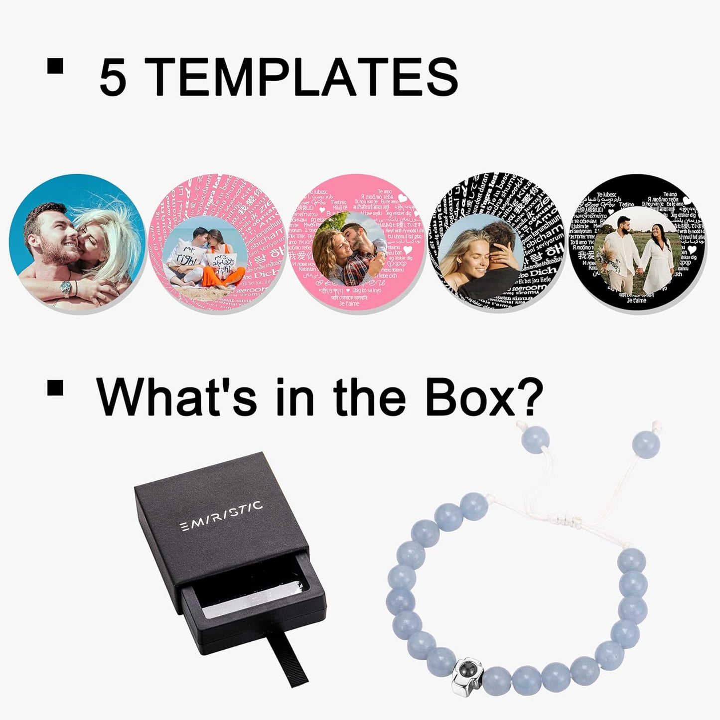 EMIRISTIC Custom Photo Bracelet - Personalized Picture Natural Stone Cuban Chain Bracelet - Any Special Day Gifts