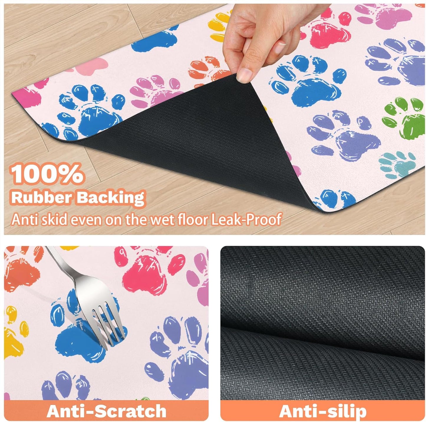 Dog Food Mat Absorbent Dog Cat Bowl Mat for Food and Water, Quick Dry Pet Feeding Placemats Non-Slip Feeding Mats Pet Supplies, Dog Paw Print, 24" x 32"